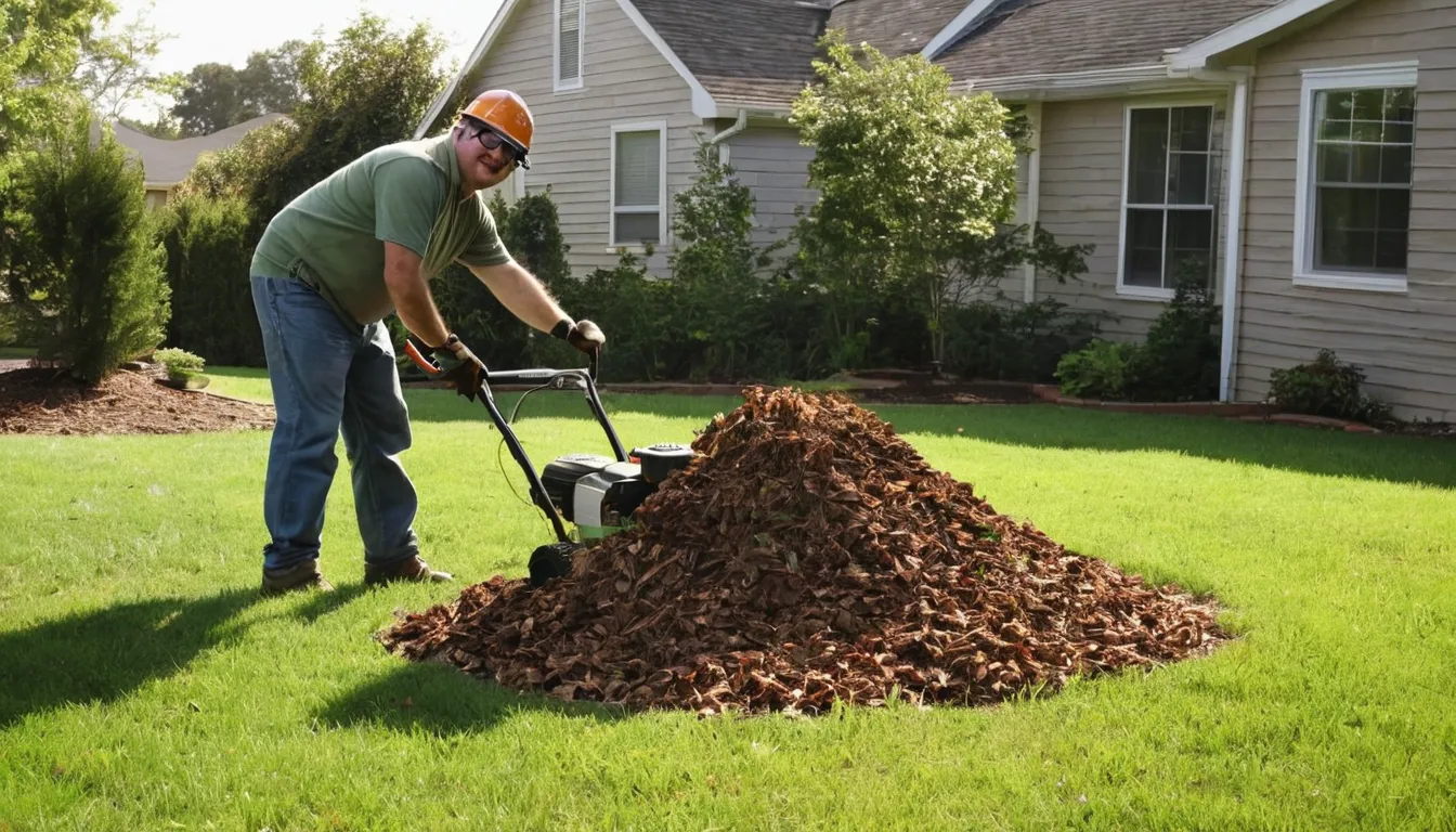 Stump grinder cutting an old stump in a Roswell backyard near a brick home
